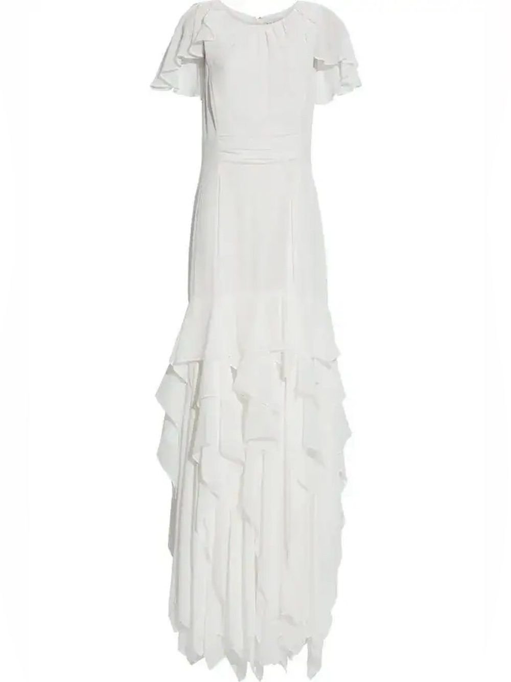 HALSTON Flounce Georgette Chalk White Ruffle Chiffon Gown Maxi Dress NWT $495 - Picture 4 of 5
